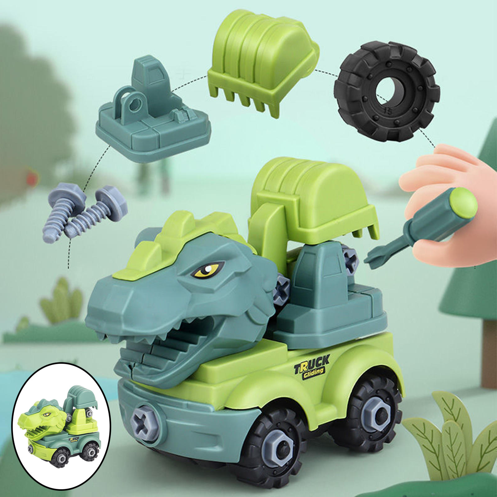 Dinosaur Car Take Apart Toys Nut Screw Kits Pull Back Truck for Party Favors 3 Years Old & up