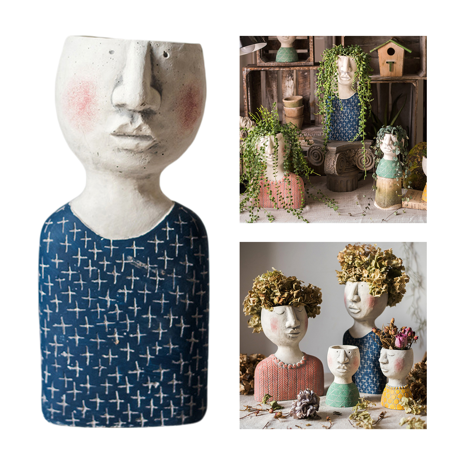 Creative Face Head Portrait Flower Pot Statue Succulent Planter Bouquet Vase