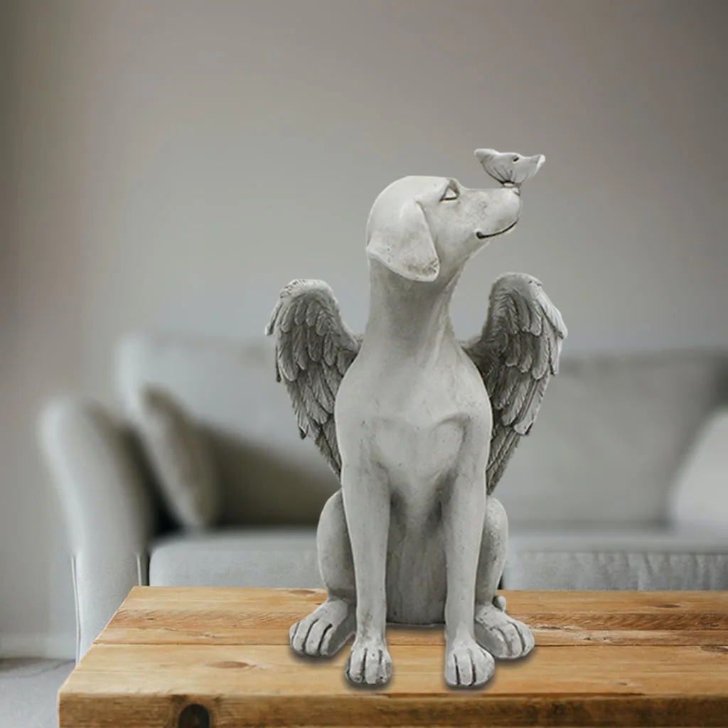 Angel Pet Statue Dog with Angel's Wing Figurine Resin Home Garden Ornament