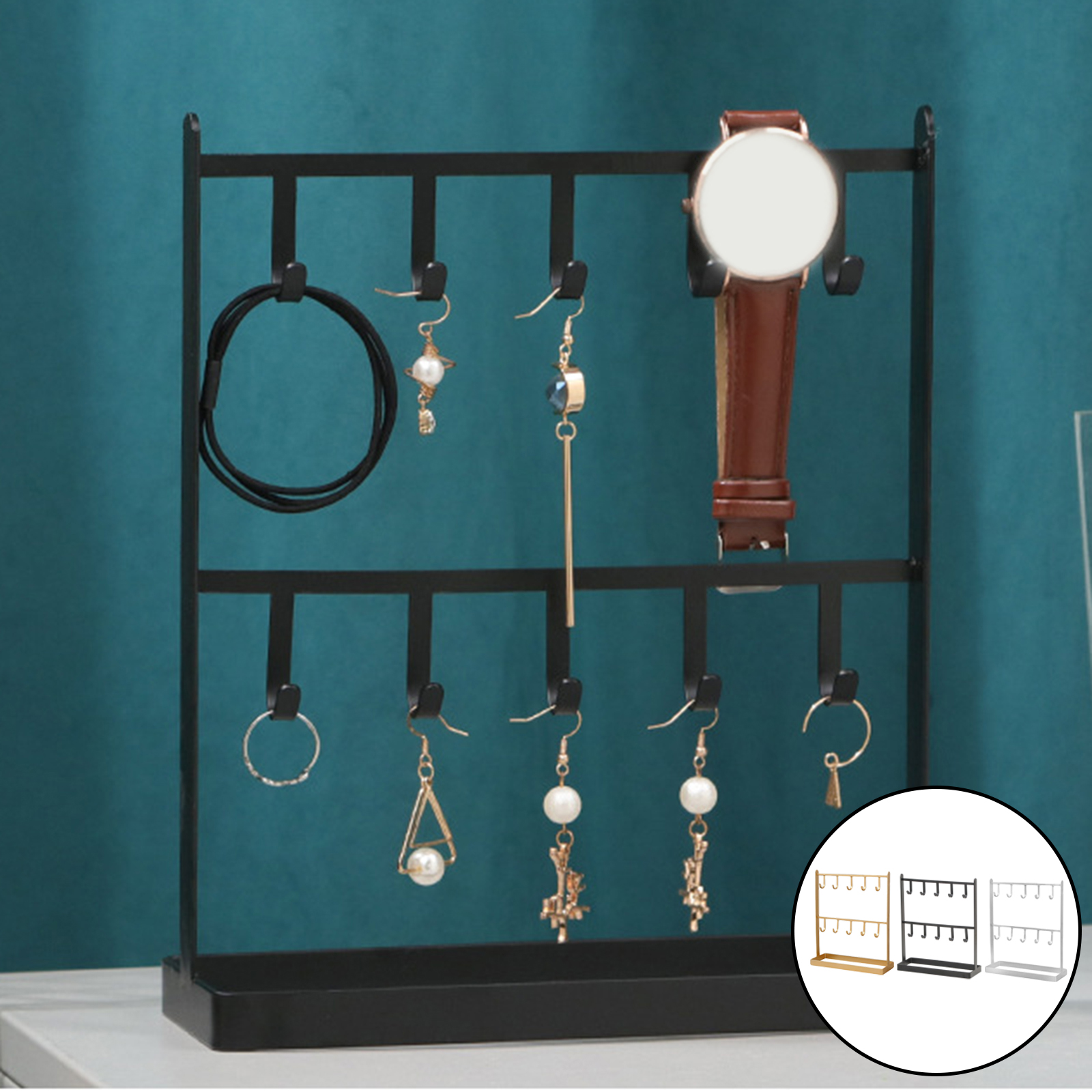 Jewelry Stand Metal Necklace Organizer Display, Bracelet Earrings Holder Free Standing Tabletop Countertop with Hooks Rack Gift