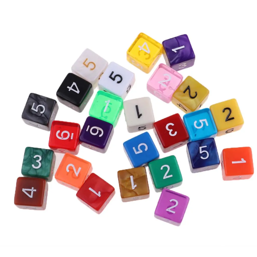25 Pcs Polyhedral D6 Dice For  Game  Random Color