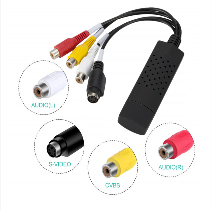 adaptador de placa de captura de áudio vídeo usb vhs ao conversor digital vhs vcr tv ao conversor digital usb para rca suporte win