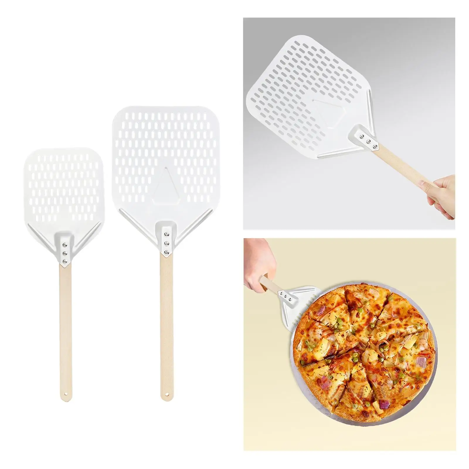 Perforated Turning Pizza Peel w/ Handle Pizza Shovel for Oven Easy Storage 