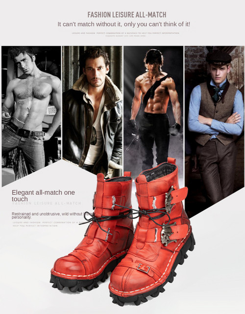 Men Genuine Leather Motorcycle Boots Military Boot Gothic