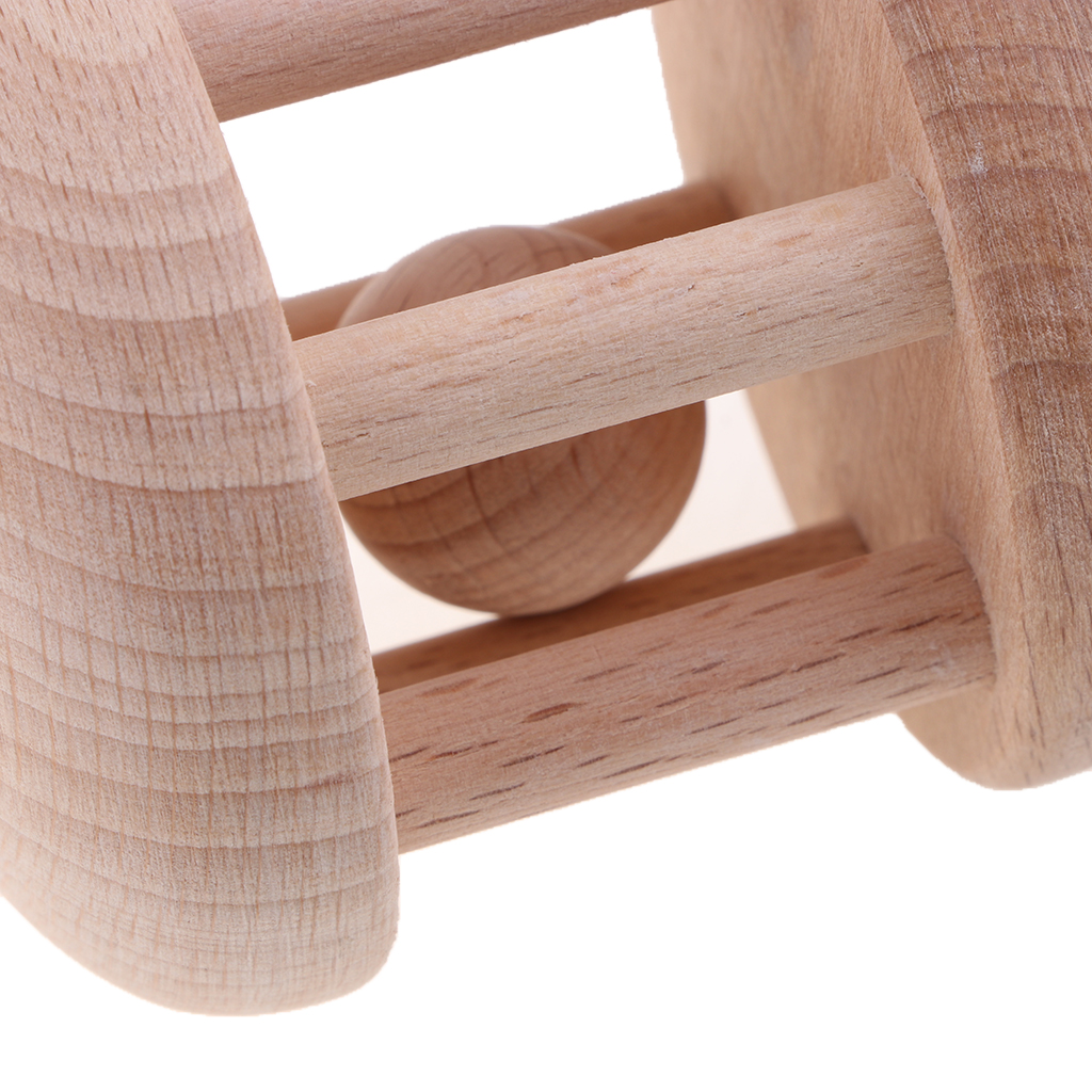 Natural Wooden Rattle Teether Baby Sensory Development Grasping Teething Toy