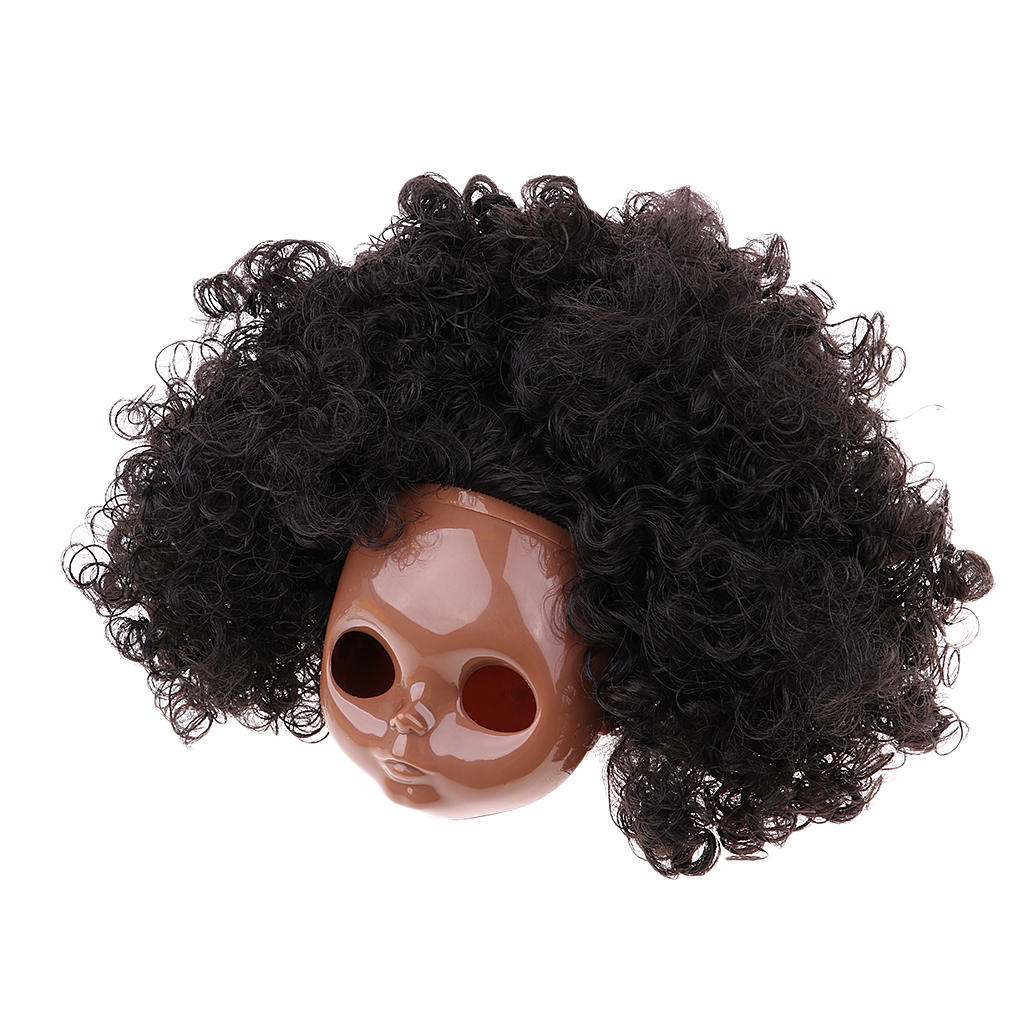 Make-up Tanned Faceplate Backplate Body Parts with Black Afro Short Hair Wig For  Blythe Doll RBL