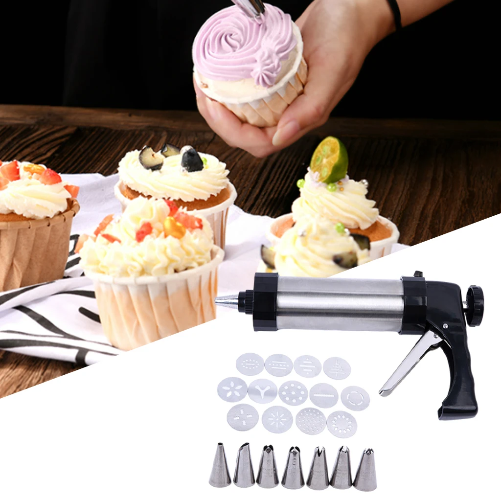 Biscuit Die Machine Stainless Steel Flower Mold Cream Cake Decorating Gun Multi Purpose for Household Baking Tools