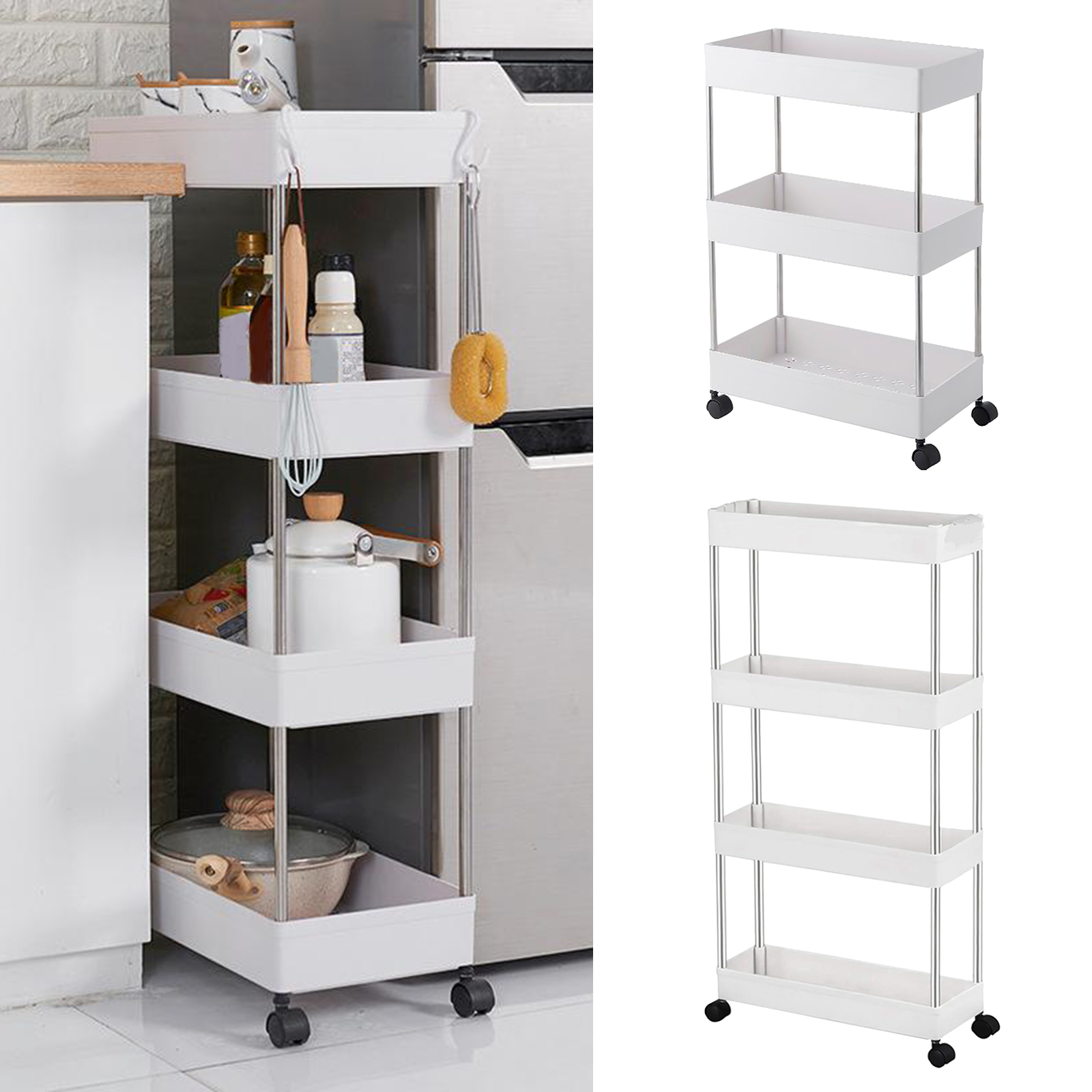 Bathroom Storage Rack Cabinet Living Room Shelf Home Furniture Fruits Movable Wheels Shelf