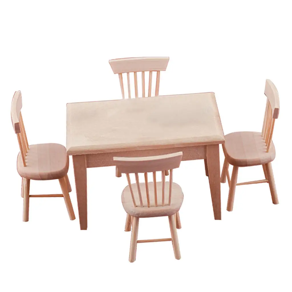 1/12 Scale Dollhouse Miniature Wood Dining Table And Chairs Sets Furniture