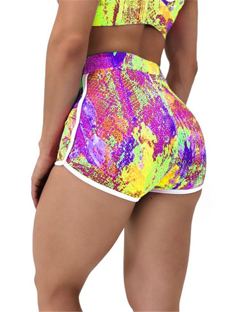 calções de yoga feminino tie dye imprimir elástico na cintura correndo leggings curtas verão atlético feminino fitness sexy mini shorts