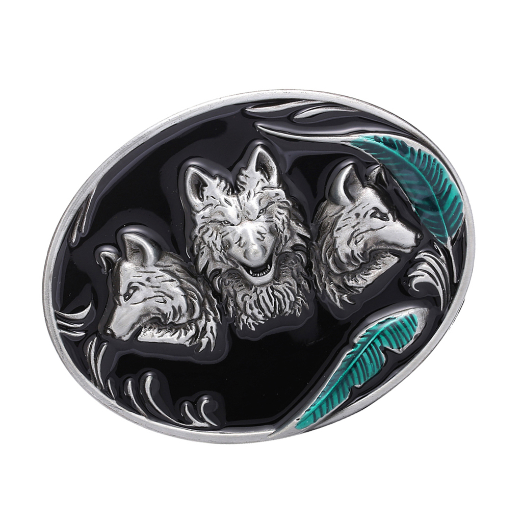 Men's Western Cowboy Belt Buckle in Antique Silver 3D Wolf Texas