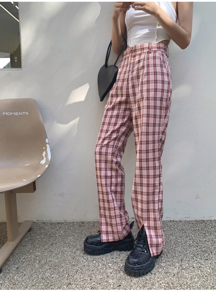 CHEERART Pink Plaid Long Pants Summer 