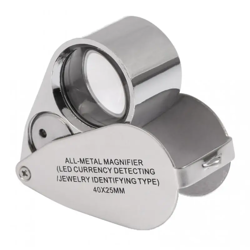 40X Full Metal Illuminated Jewelers Magnifier, Folding Magnifying Glass