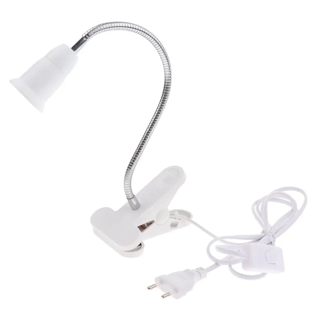 EU Plug E27 Clip On Reading Light Base Desk Reading Lamp Socket White