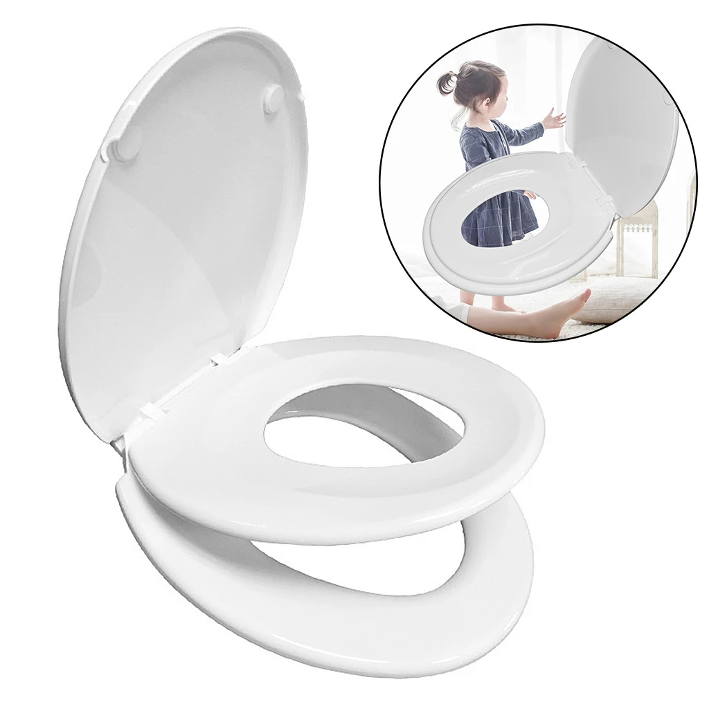 Toilet Seat with Built-In  Seat For Toddlers & Adults Space Saving Solution Convertible Toilet Seat V Shape