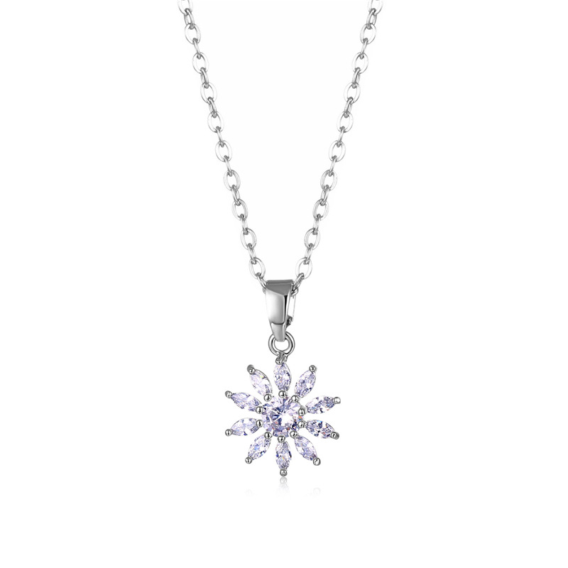 Stainless Steel Necklace for Women 2021 Cubic Zirconia Pendant Necklace Sunflower O Chain Simple Style  Fashion jewelry