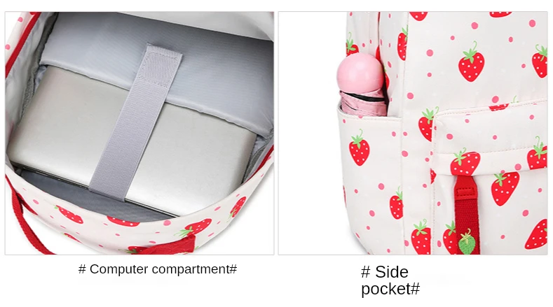 Lovely Strawberry Print Girl Shoulder Bags for Student Waterproof Ployster Backpack Bags for Women Fashion Backbags Fruit Print Stylish Backpacks