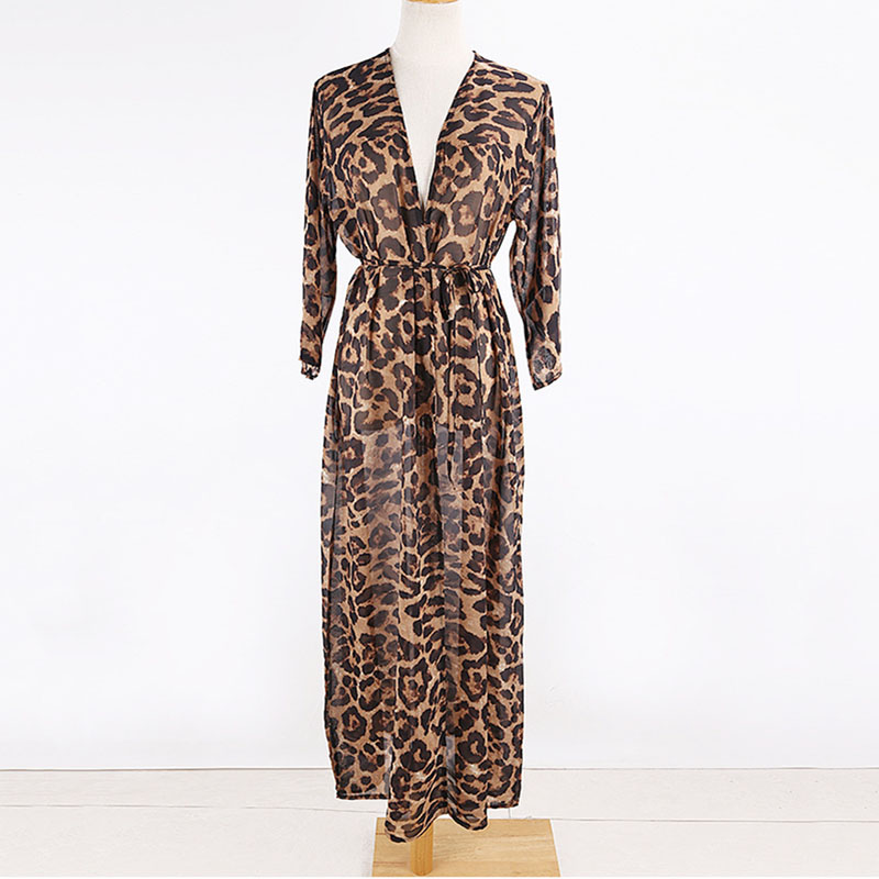 forerun leopardo praia cabo biquíni maiô cobrir longo kimono cardigan verão boêmio banho mujer verano