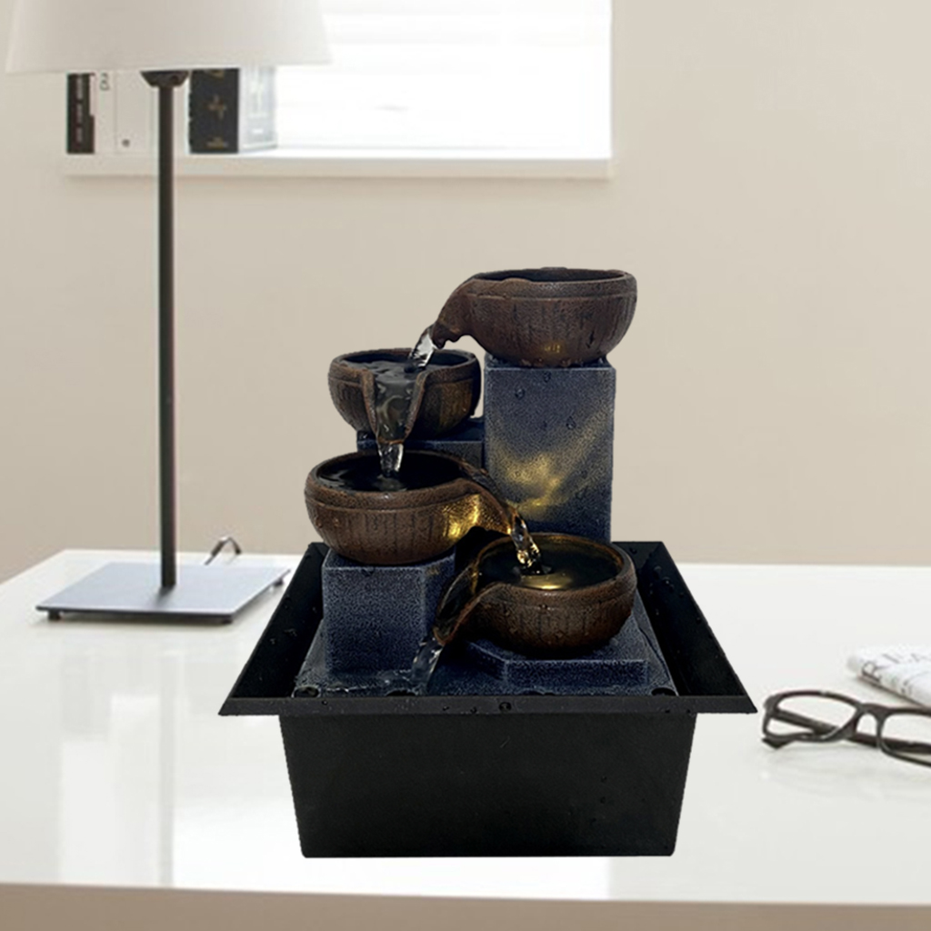 1pc Decorative Indoor Fountain Tabletop Water Fountain 5-Step Feng Shui Ornaments Compact Decor Arts Housewarming Gifts