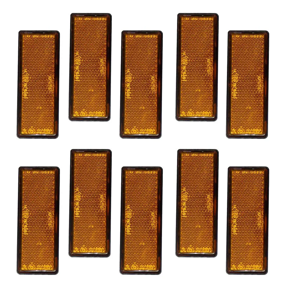 10 Pack Rectangular Stick-On Reflector for Motorcycles, Trucks,Trailers, RVs and Buses, Orange