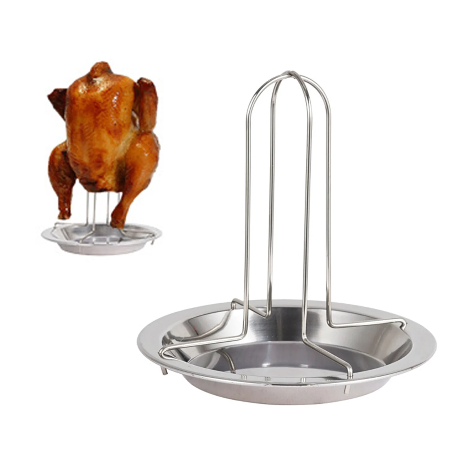 Stainless Steel Chicken Roaster Rack Beer Can Vertical Roaster Chicken Holder with Drip Pan for Oven