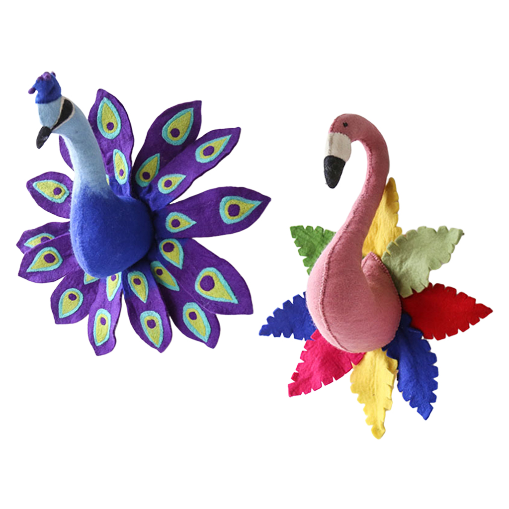 Cute 3D Colorful Flamingo Peacock Wall Art ing Girl Stuffed Toy Animal Head Wall Decor for Kids Room Birthday Wedding Gift
