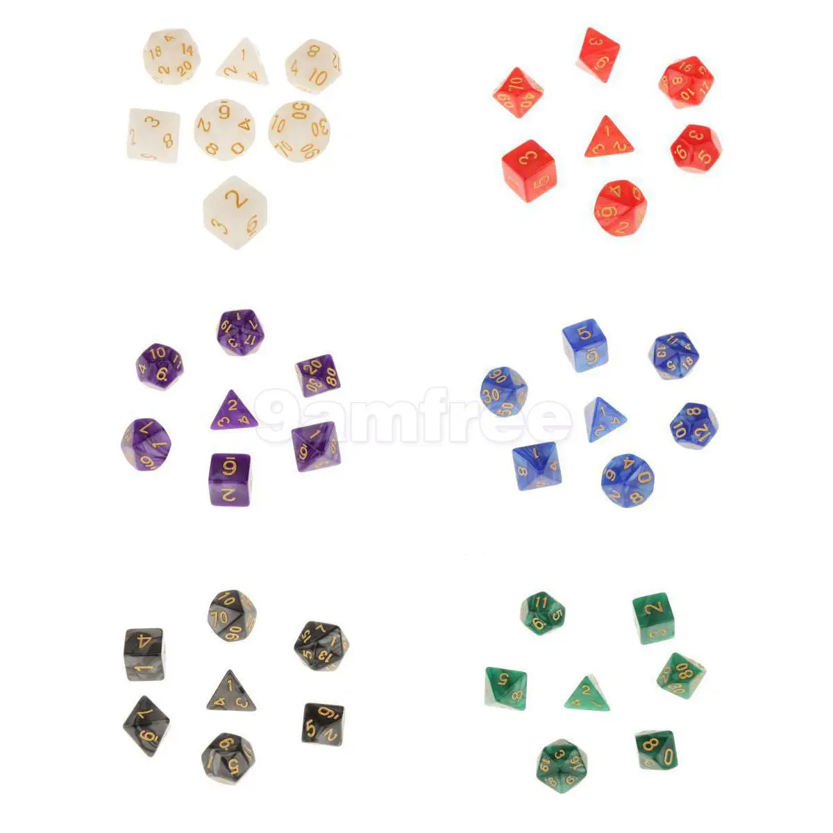 7pcs Multisided Acrylic Dices  D4-D20 Board Game Play Toy