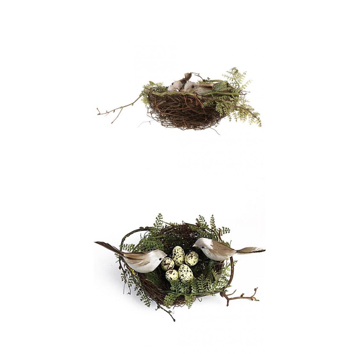 2pieces Bird Nest House Home 4pieces Artificial Birds 10pieces Cute Eggs Garden Decor