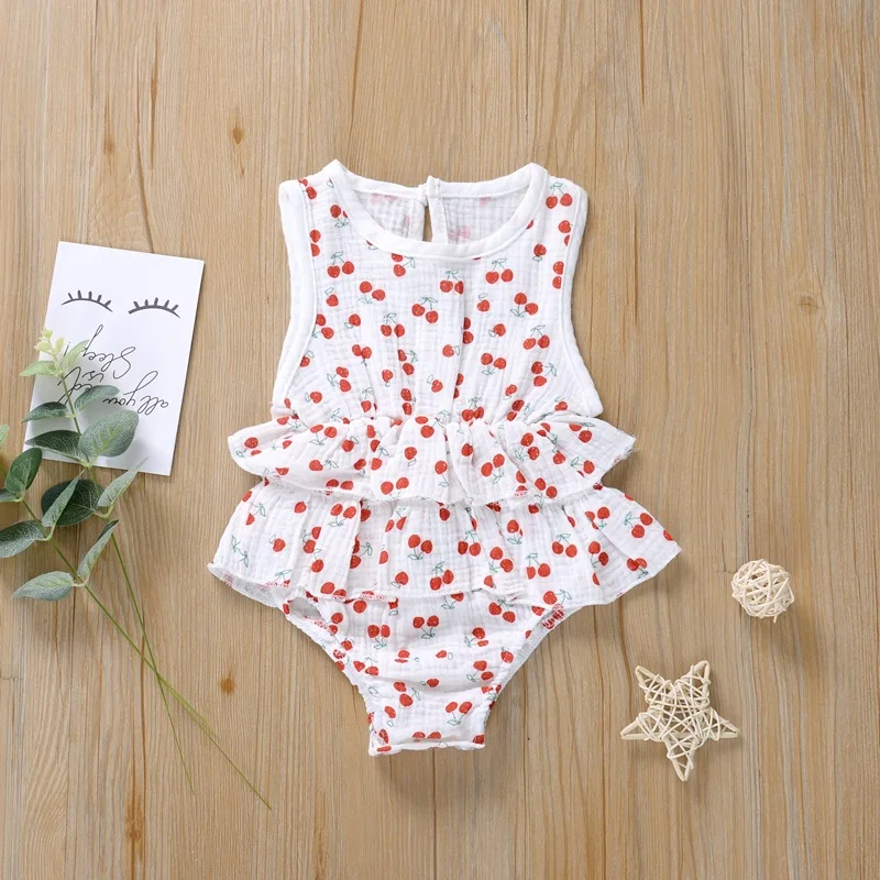Summer Infant Baby Girls Romper Playsuit Overalls for Kid Cotton Sleeveless Ruffles Lace Kids Clothes Cute Infant Baby Girls Romper