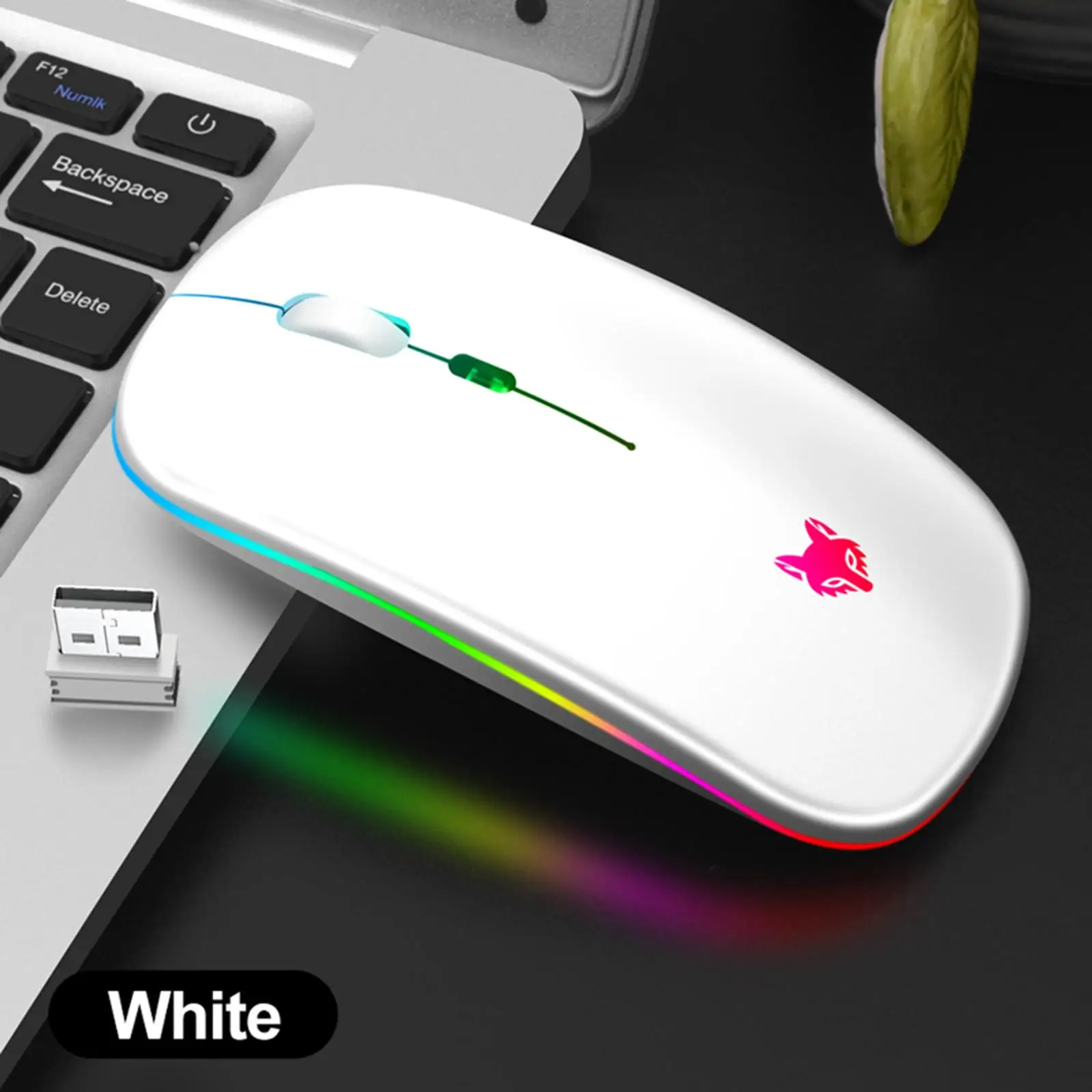 Slim LED Wireless Mouse 2.4G Luminous Ergonomic USB Rechargeable RGB Mouse for Laptop PC Mute Mice 800 1200 1600DPI Travel