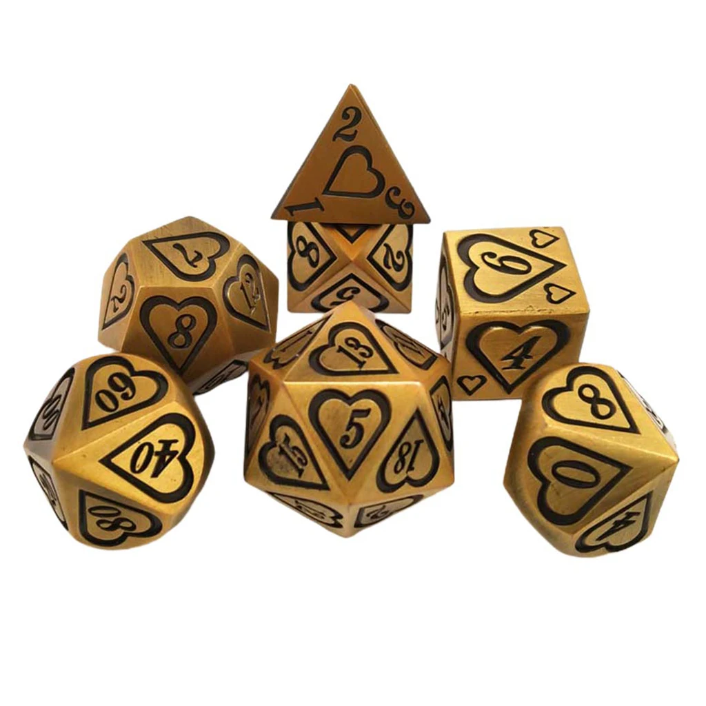 Set of 7 Heart Shaped Multi-sided Dice Set D4 D6 D8 D10 D12 D20 for Board Game