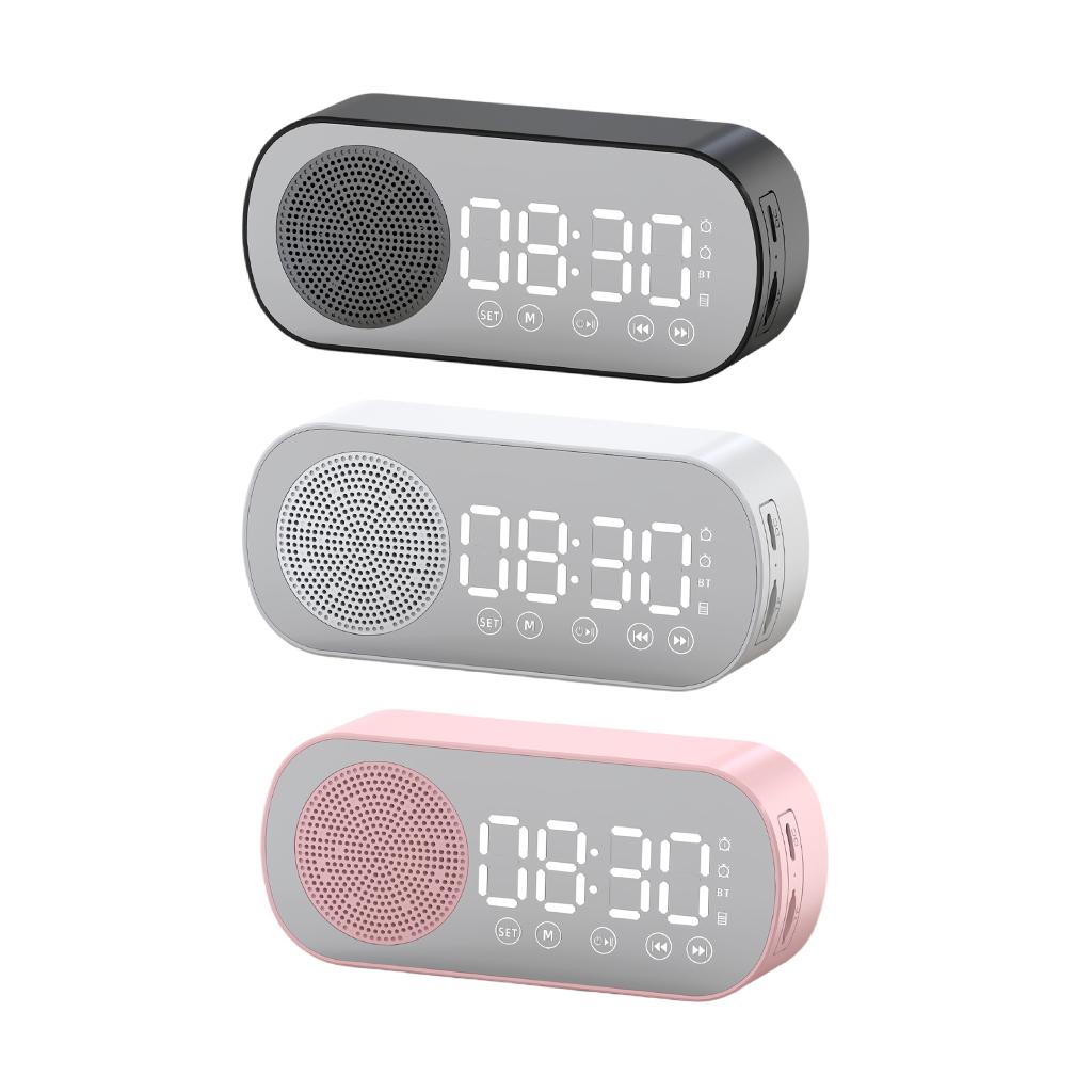 Bluetooth Speaker Alarm Clock Dual Clock HD Mirror Display Radio HiFi Sound Large LED Screen Silent for Office Travel Children