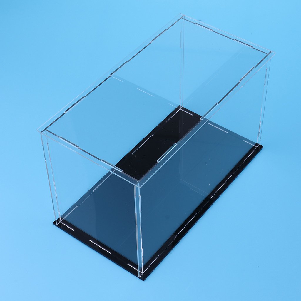 Clear Acrylic Display Case Rack Box Cube Organizer Stand & Black Base for Dolls or Collectibles Model Toys - 23 x 11 x 11 cm