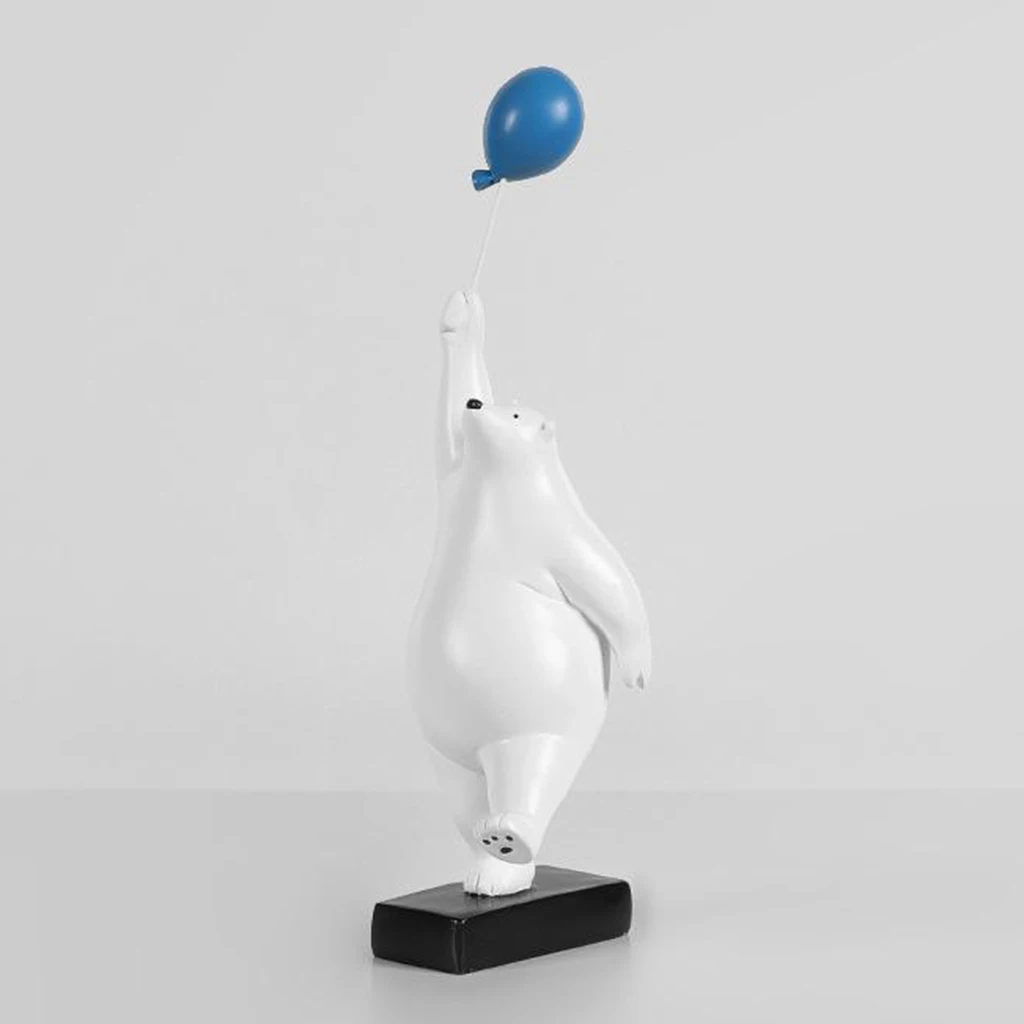 Home Resin Balloon Polar Bears Figurines Furnishing Animal Ornament Sculptures for Boy Kids