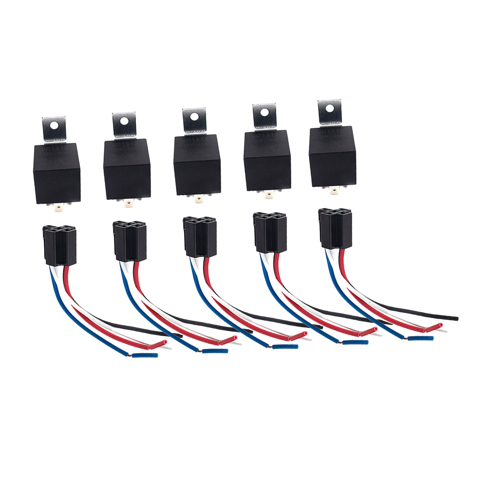 5 Pack 40 AMP 12 V DC Relay and Harness Set 12 AWG Tinned Copper Wires 5-PIN SPDT Bosch Style