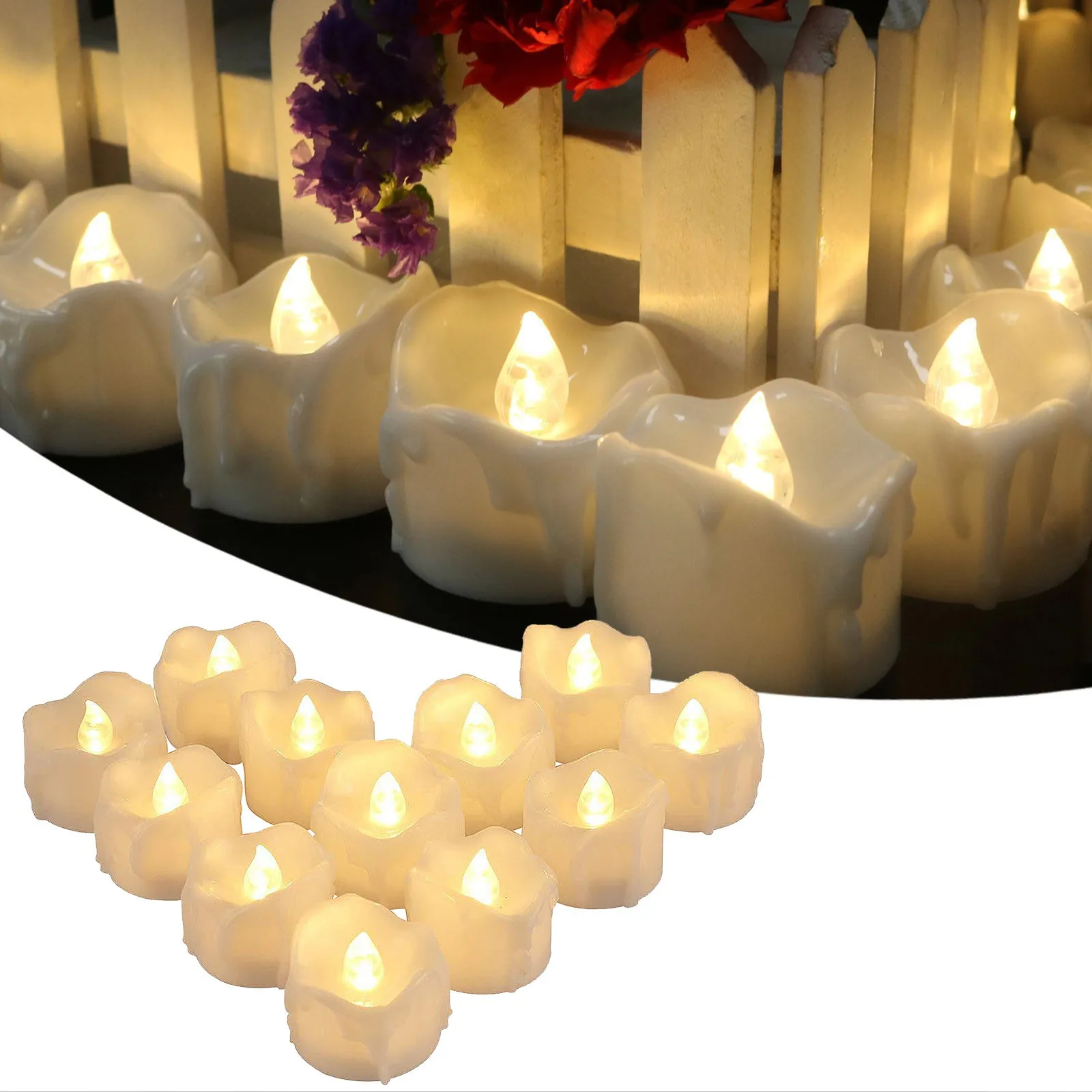 6 Hours On and 18 Hours Off Per Cycle Warm White 12pcs PChero Battery Operated LED Decorative Flameless Candles Flickering Tea Light Timer Candles Perfect for Birthday Wedding Party Home Decor - 
