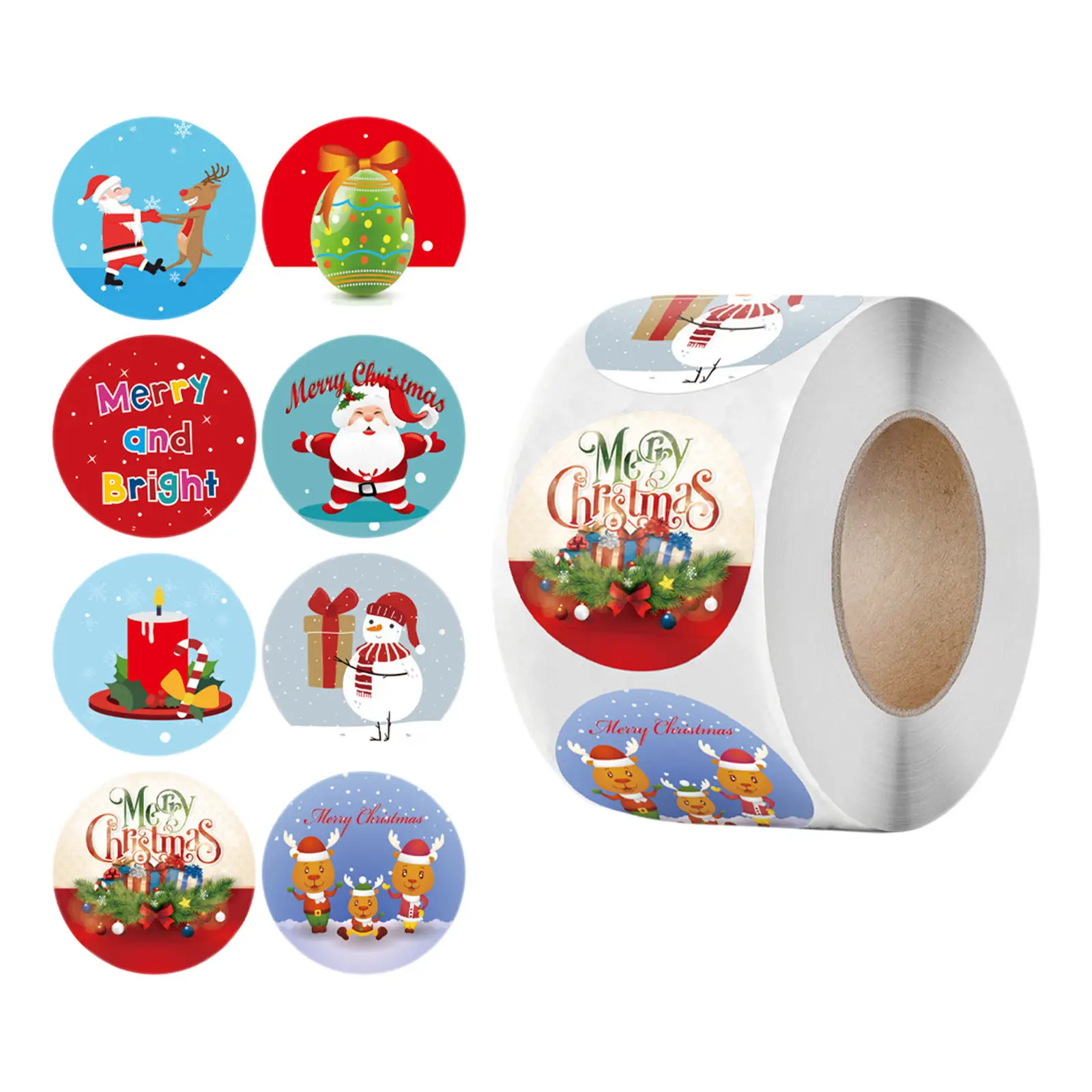 500 Pcs Merry Christmas Stickers Present Santa Adhesive Circle Candy 1 Roll for Box