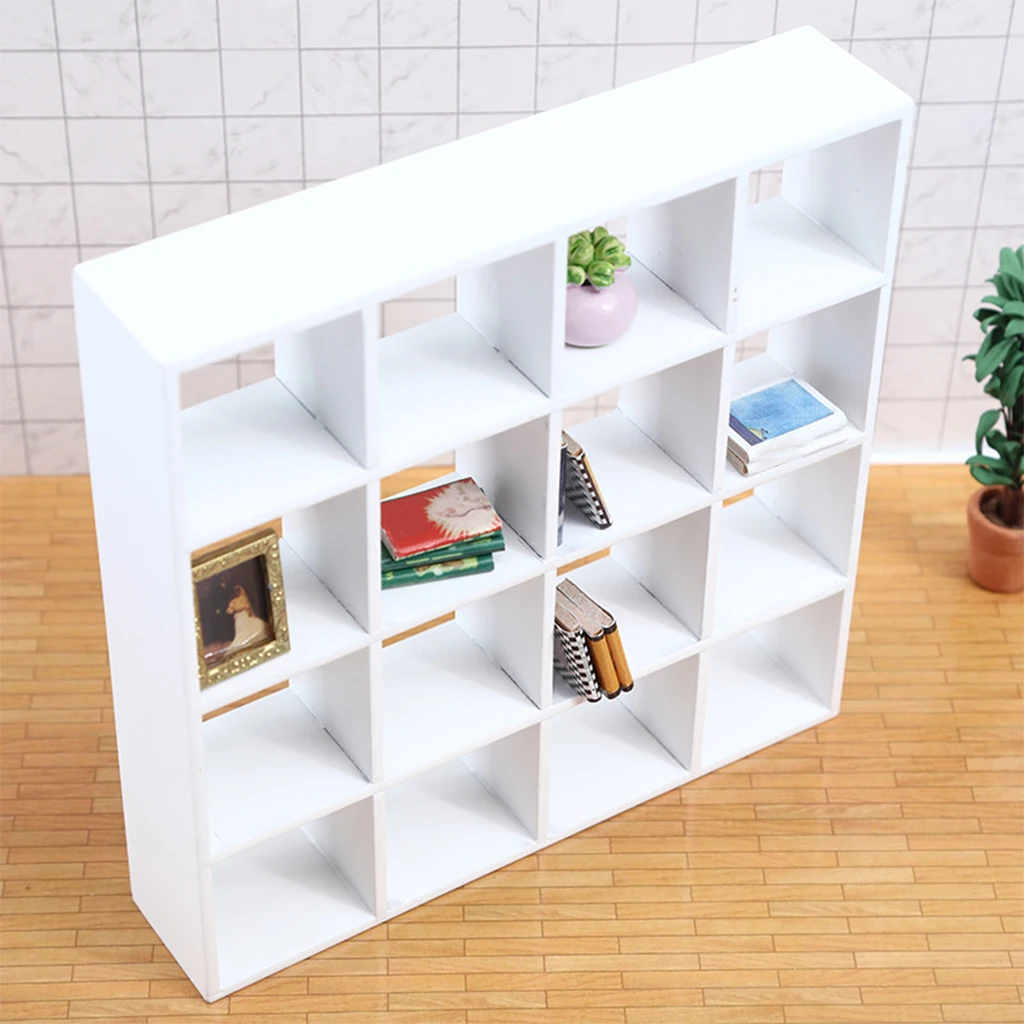 1:12 Miniature White European Style Wooden Doll House Furniture 4 Layers Wooden Display Cabinet for Dollhouse Furniture Decor