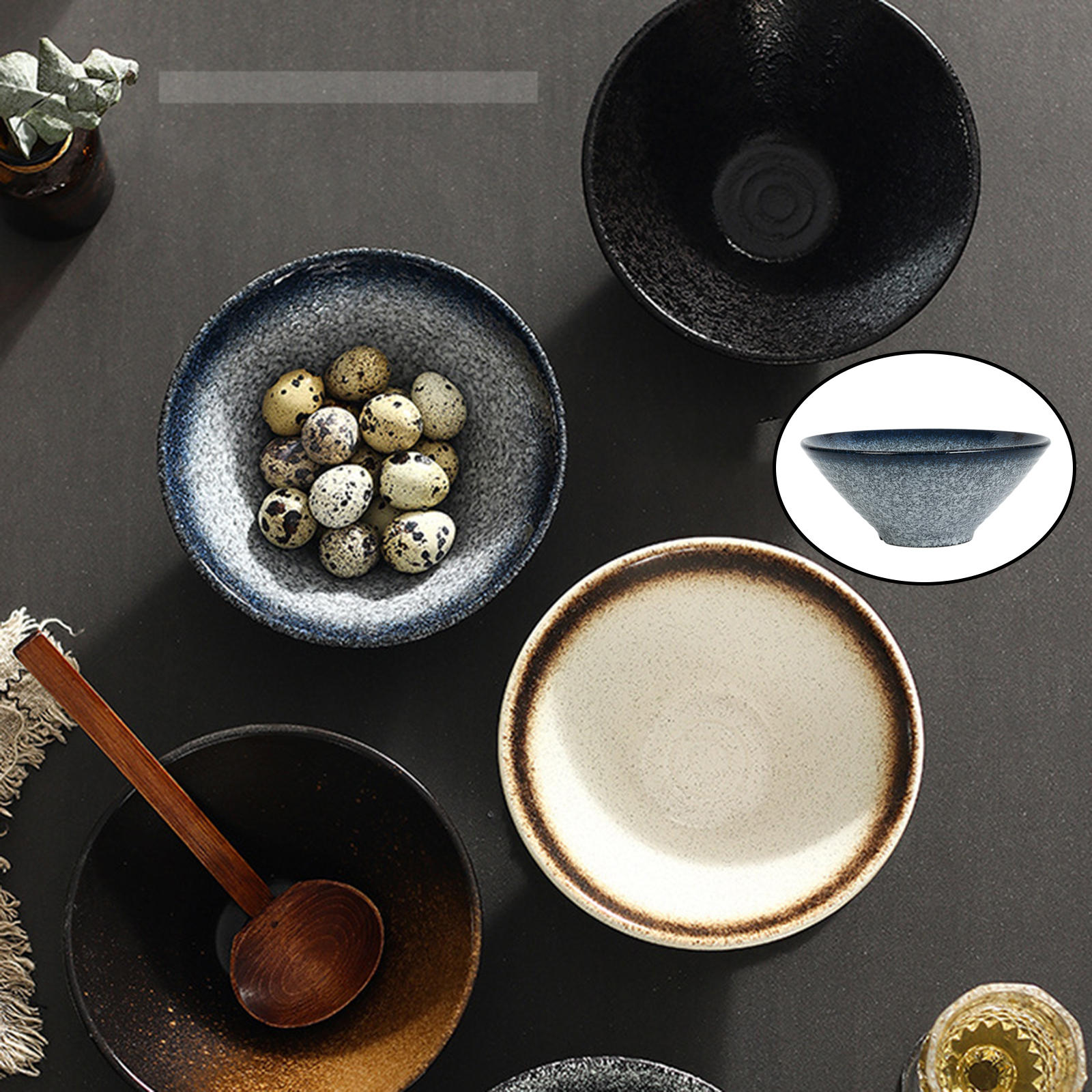 Ceramic Japanese Ramen Soup Bowl Set, Dishwasher and Microwave Safe, 900ml Large Noodle Bowl for Thai Udon Wonton Soup Pho