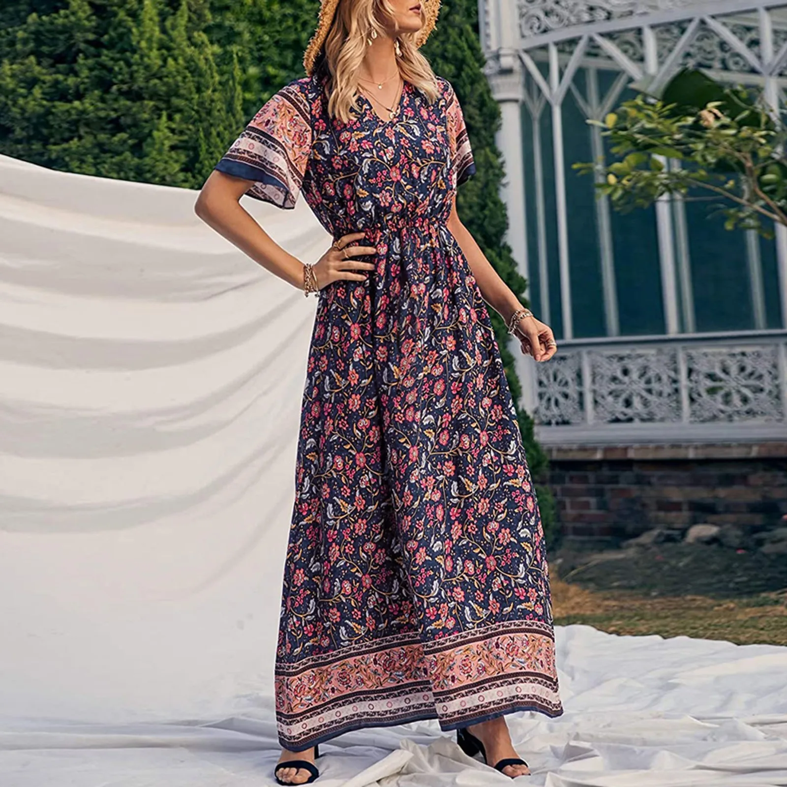 US$ 30.60 - Bohemian Loose Dress Women’s Summer Foral Printing Short ...