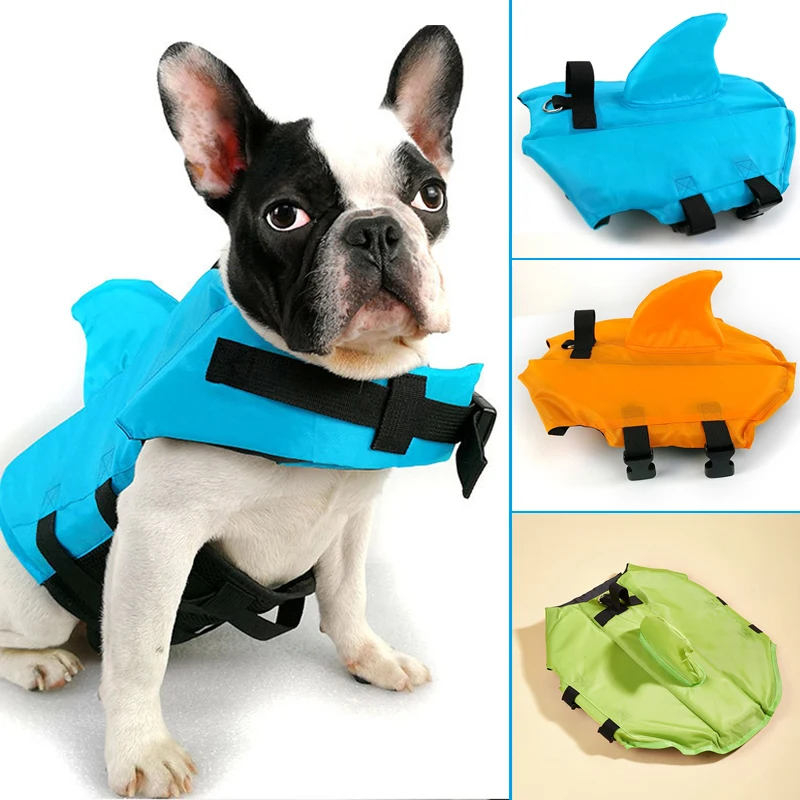Chalecos salvavidas para perros correas d chalecos salvavidas reflectantes para mascotas Chaleco de flotación con forma de tiburón Protector de traje de baño de seguridad con rayas reflectantes