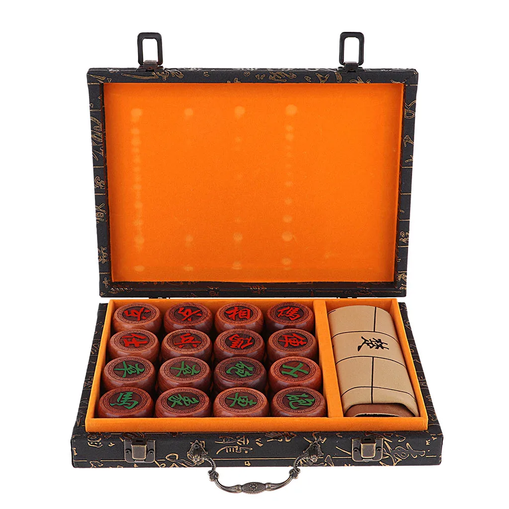 High End Rosewood Chinese Chess Set Classic Board Game with PU Wrapped Case Intellectual Board Game for Kids and Adults