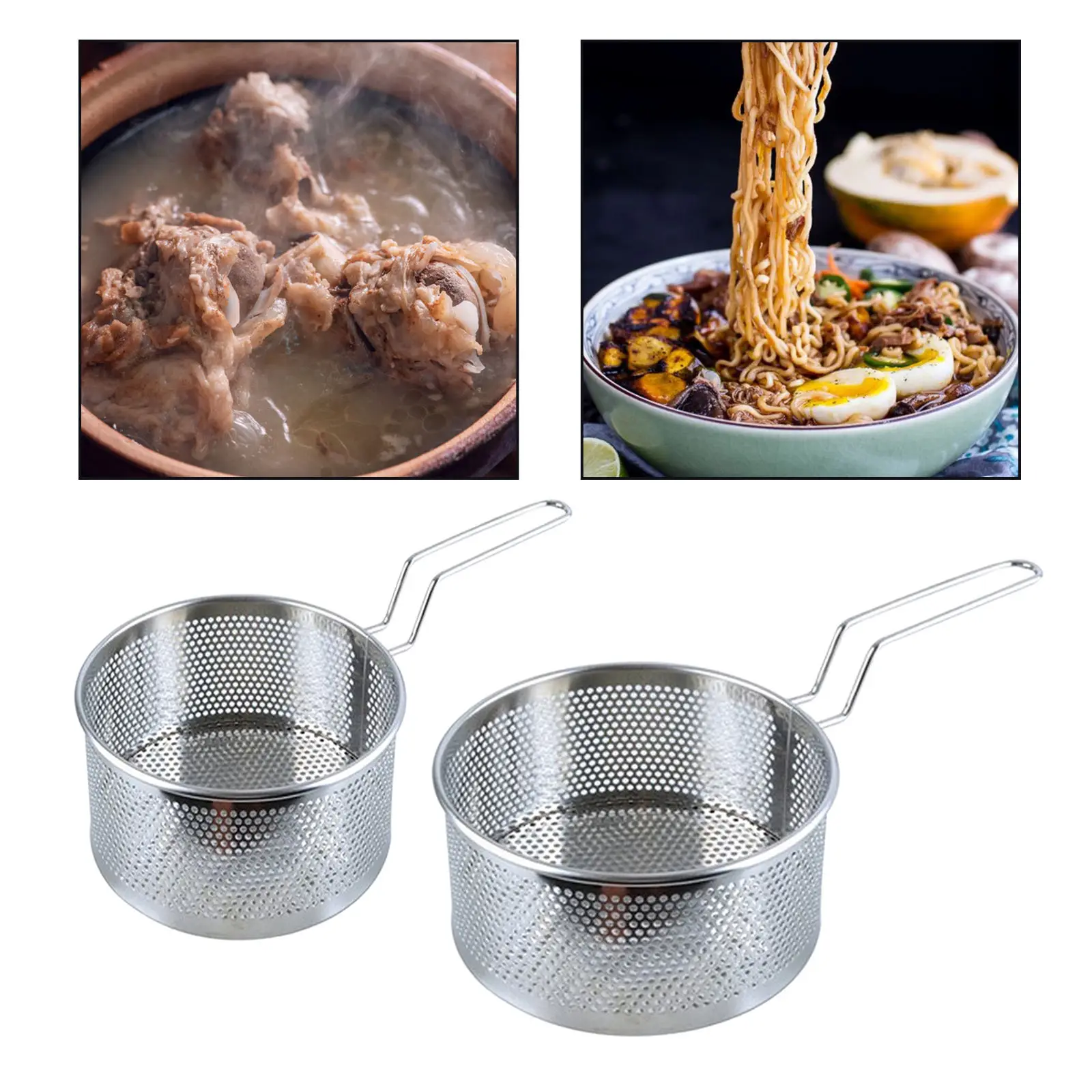 Stainless Steel Fry Basket Kitchen Colander Mesh Noodle Dumplings Strainer Frying Pan Fried Basket Cook Tool