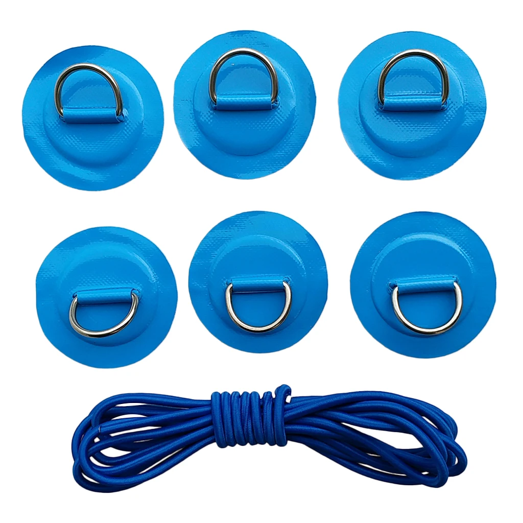 Bulk 6 Replacement Kayak D-Ring Patch/Pad & Elastic Rope for PVC Inflatable Boat