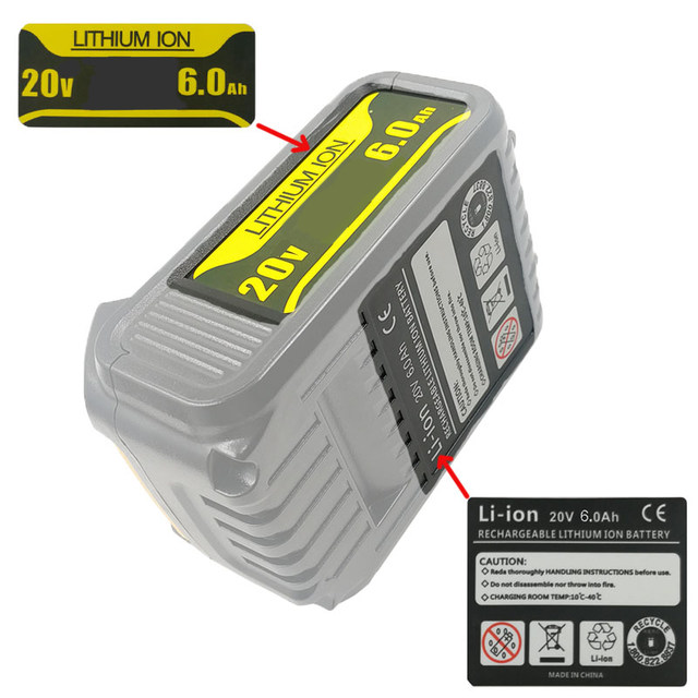 DCB206 Li ion Battery 6.0Ah Sticker For DeWalt 18V 20V 6000mAh