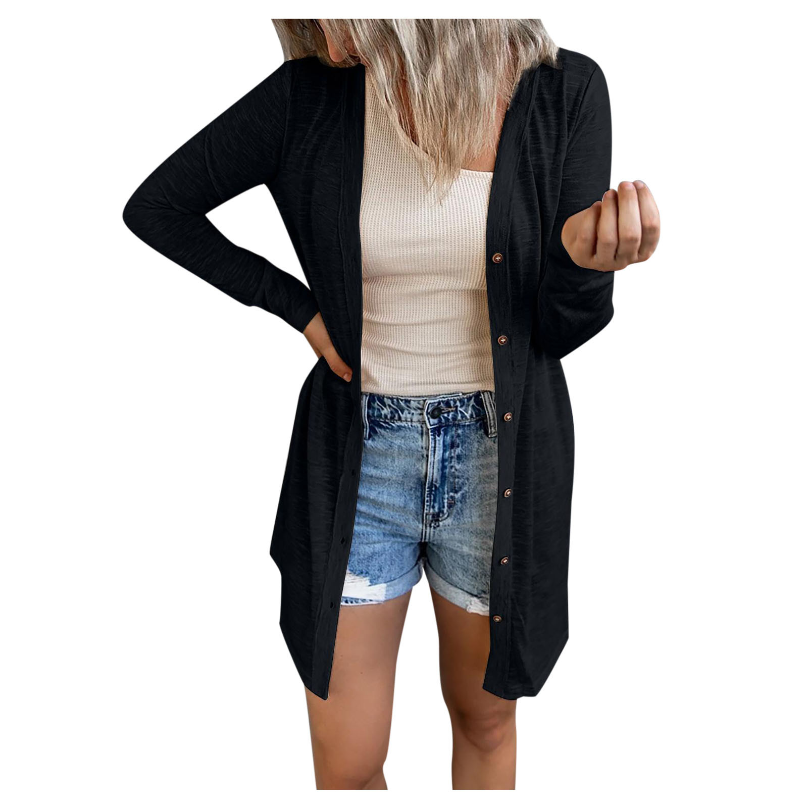 Description Picture 3 of itemFashion Winter Warm Women Solid Color Long Sleeve Open Front Cardigan Casual Loose Lapel Wool Plush Coat Outwear Pull Femme