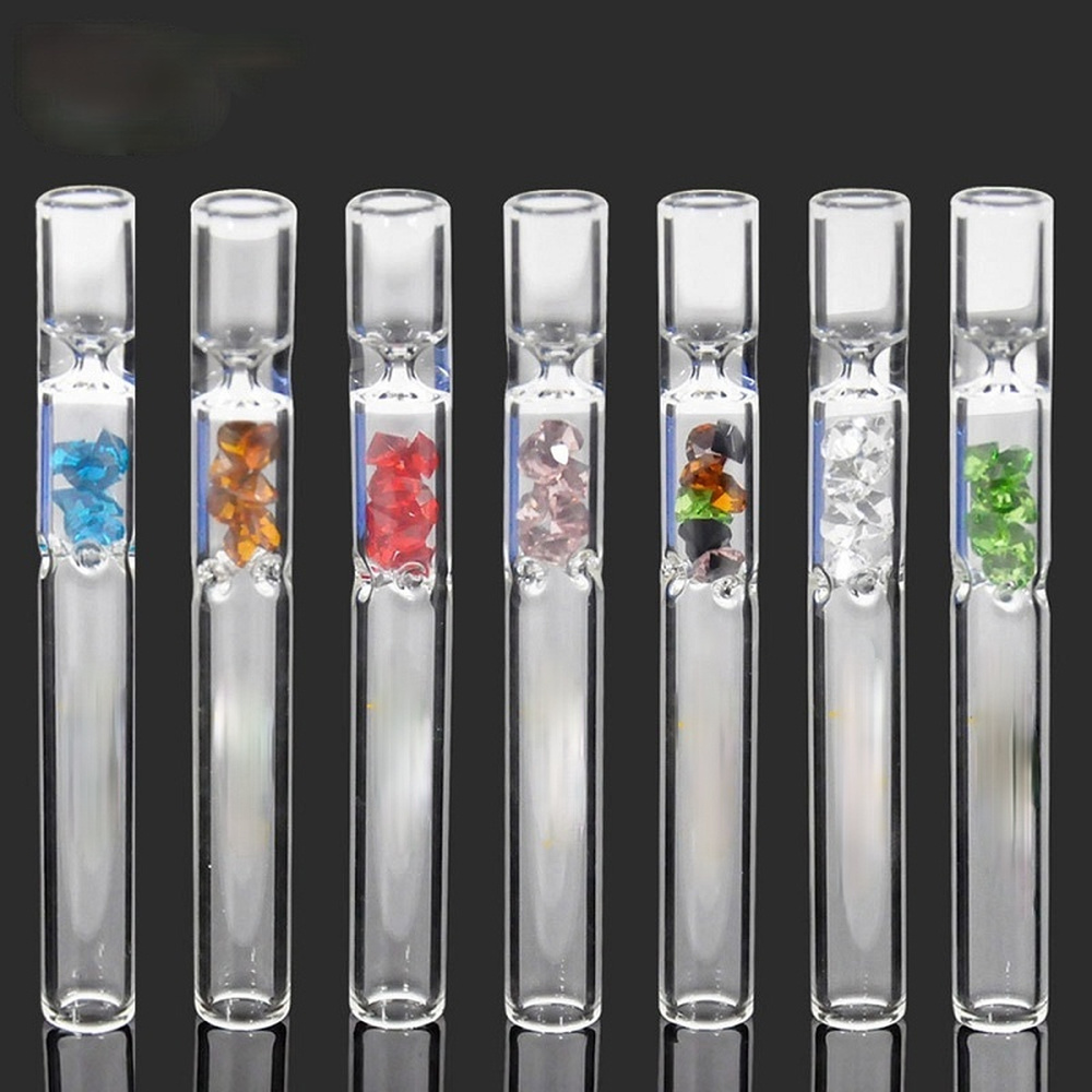 1 Pc Glass Tobacco Tube High Transparent Glass Weed Pipe Color Diamond Series Glass Smoking Pipe Tobacco Holder Random Color