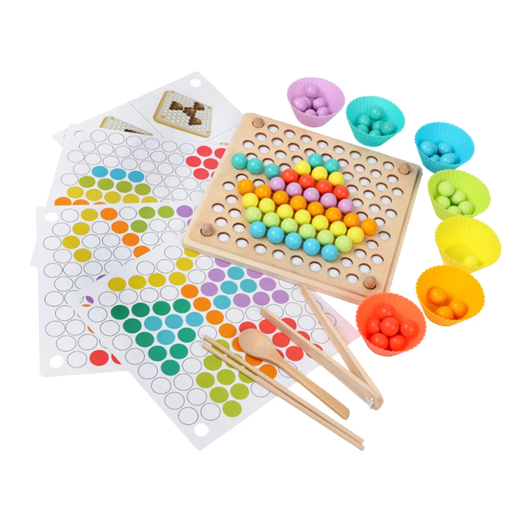 Education Puzzle Toy, Montessori Wooden Clip Beads Learning Toys Table Games, Toddlers Matching Game