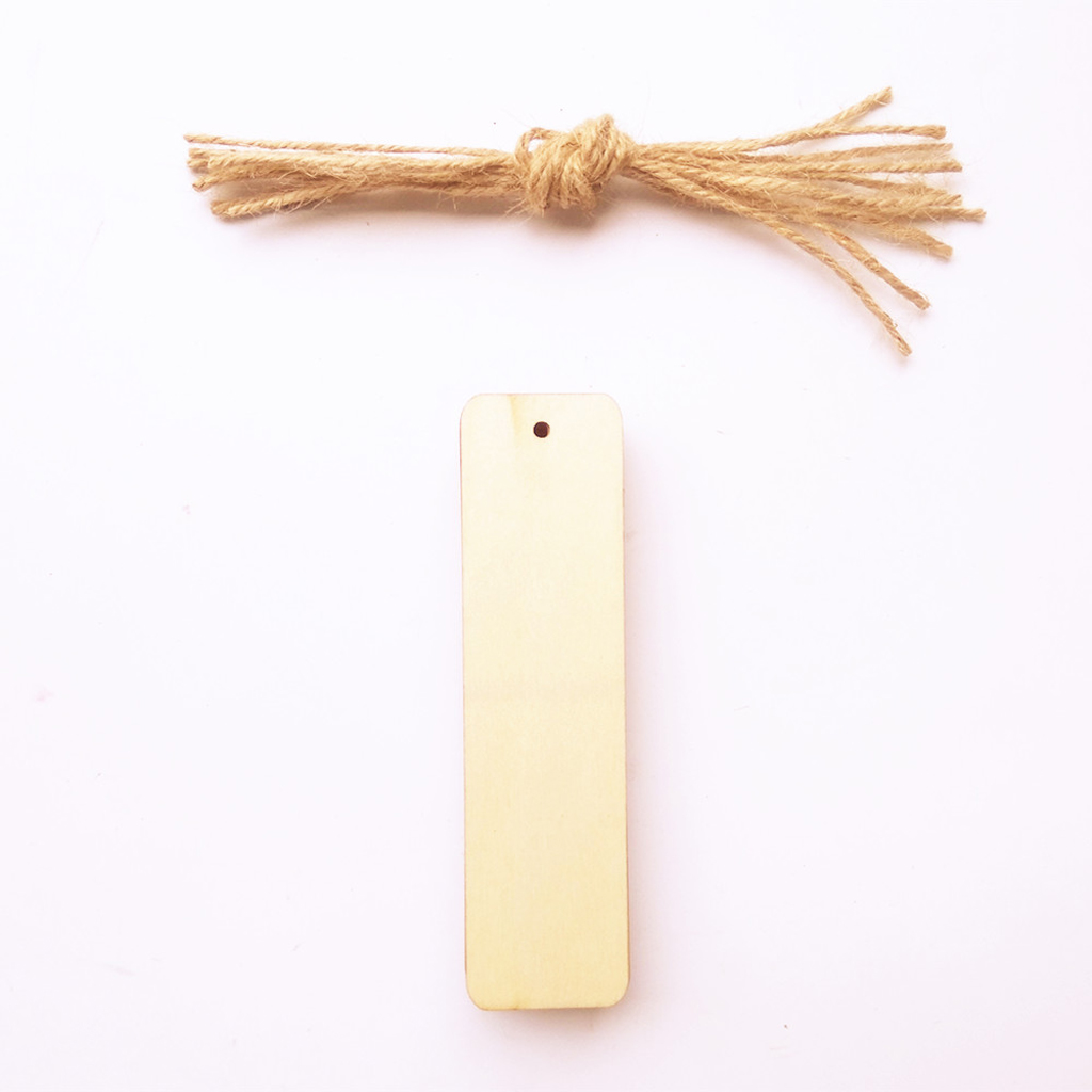 20pcs Rectangle Wood Pieces Bookmark Scrapbooking Embellishment Price Tags Card Making Gift Tags DIY Craft with String