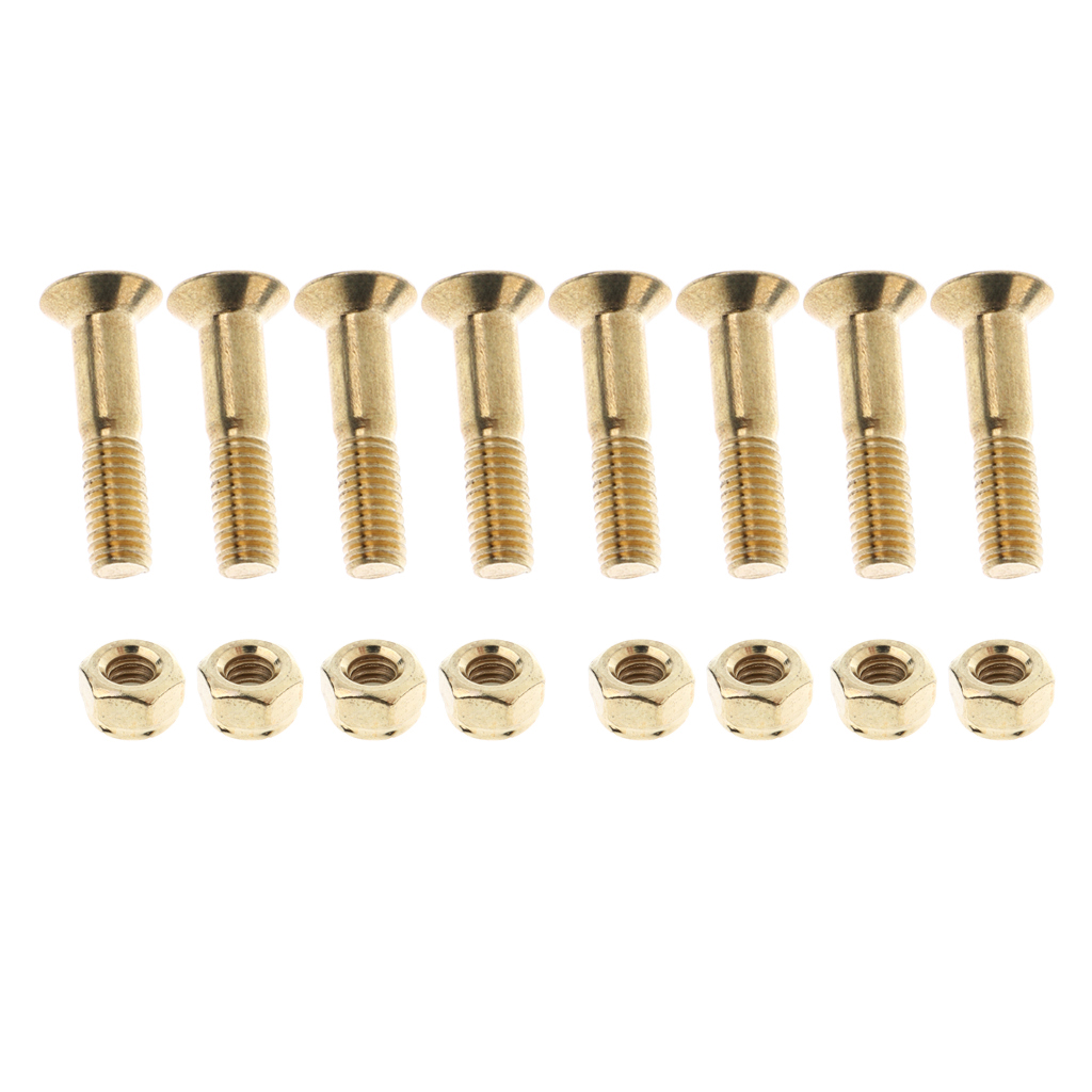 8pcs Replacement Standard Skateboard Hardware Screws Nut Flat Head  - Golden